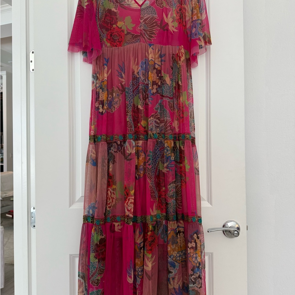 Johnny Was Vibrant Pink Floral Maxi Dress
